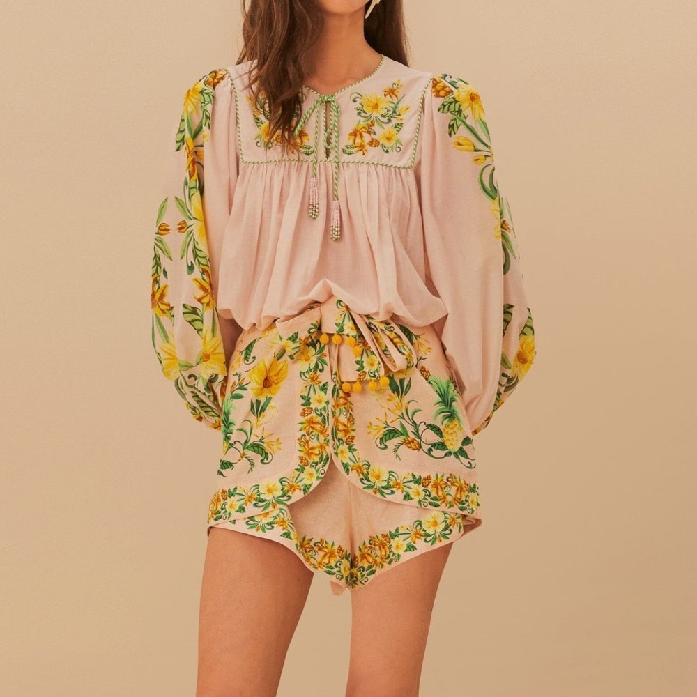 NWT FARM Rio Pink Botanical Beauty Long Sleeve top size L!